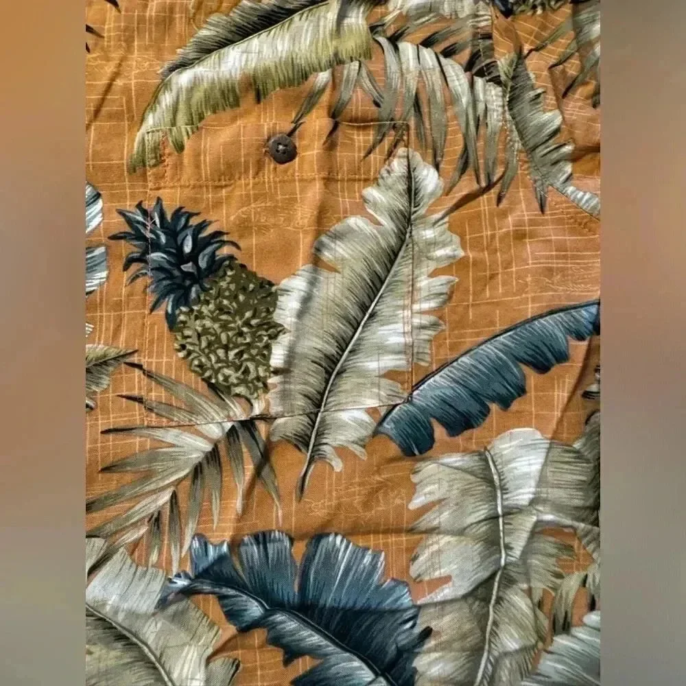 Batik Bay Hawaiian Shirt | Size Large | Orange with trees and fish